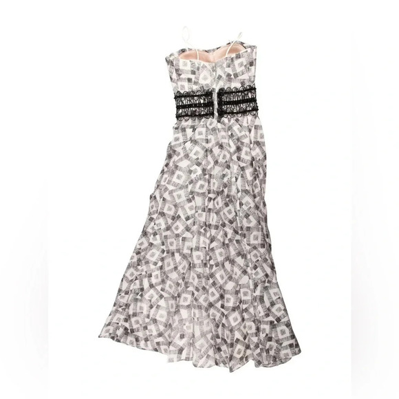 Carolina Herrera White and Black Neutral Printed Evening Gown Women Size 8 - Picture 7 of 7